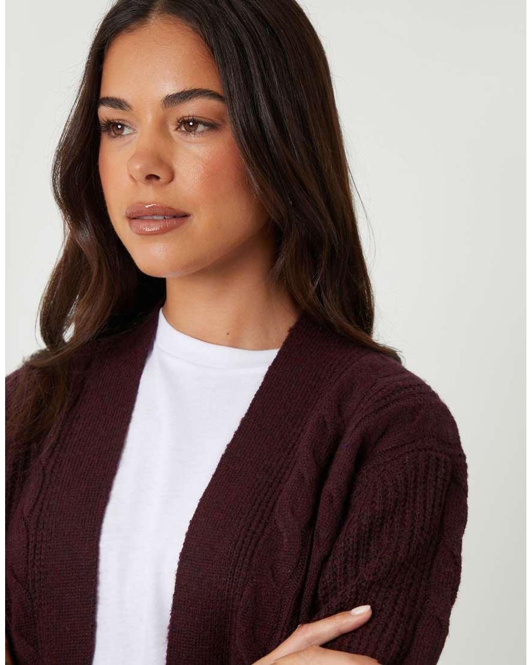 Threadbare Purple Cable Knit Cardigan
