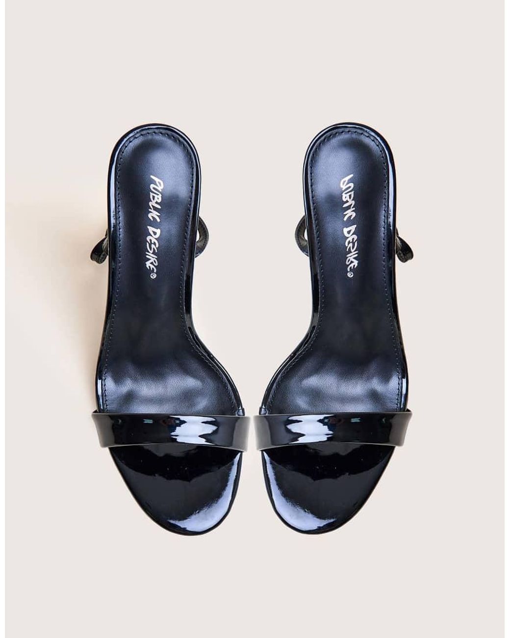 Public Desire Natural Soho Black Patent Barely There Strappy Stiletto Heels