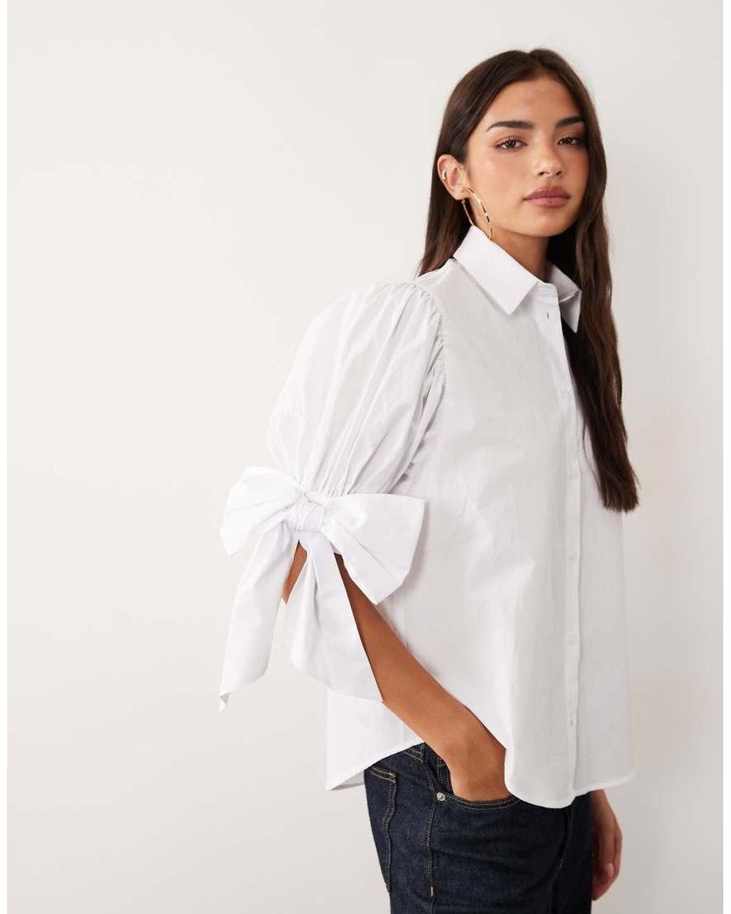 Miss Selfridge White Bow Sleeve Shirt