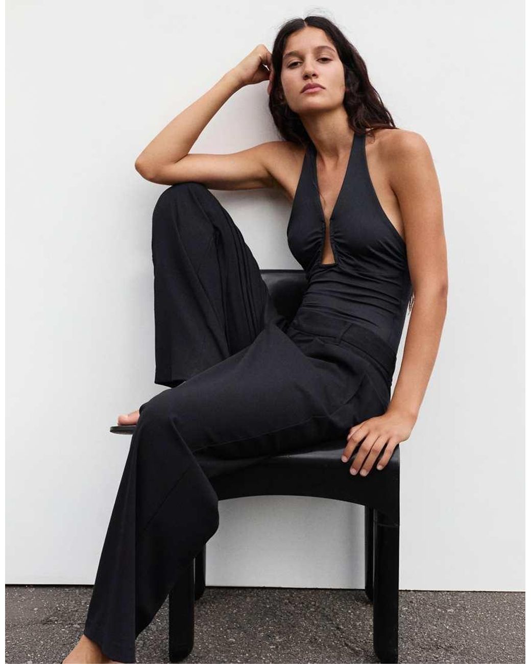 Pull&Bear Black Gathered Halter Bodysuit