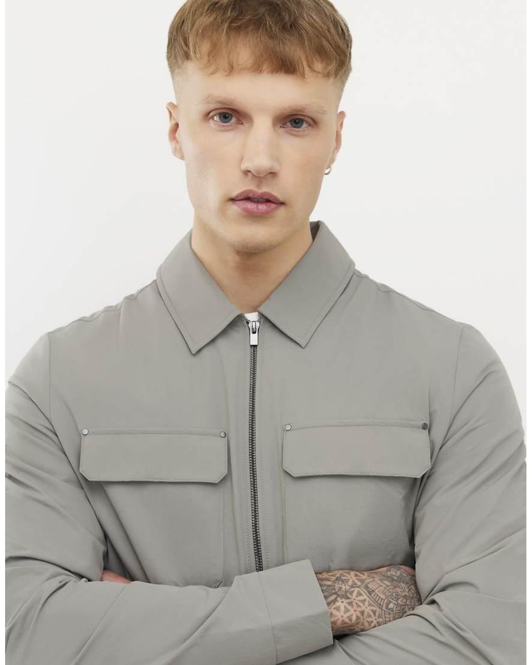 River Island Gray Muscle Fit Shacket for men