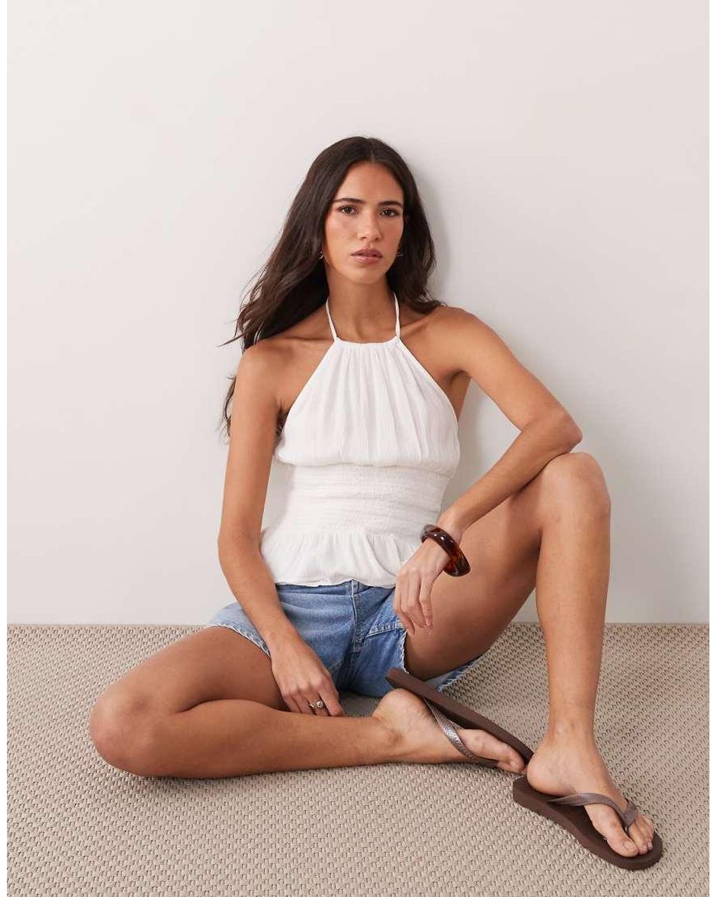 Mango White Teen Textured Halterneck Top