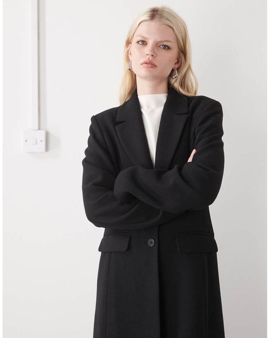 Monki Black Exclusive Maxi Length Coat With Wool