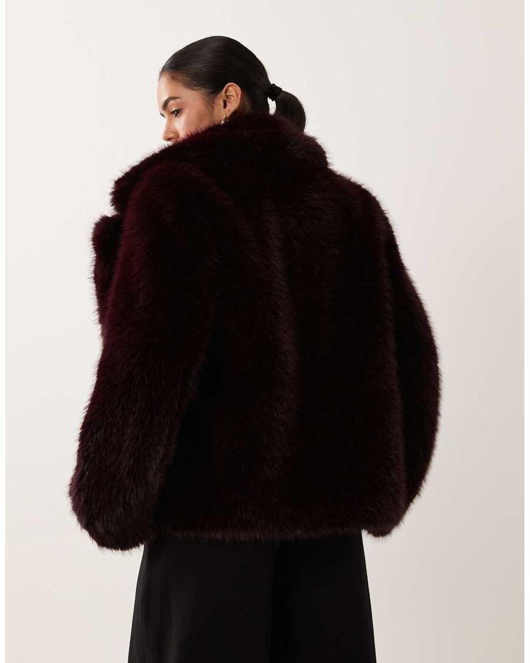 Forever New Black Faux Fur Revere Collar Short Coat