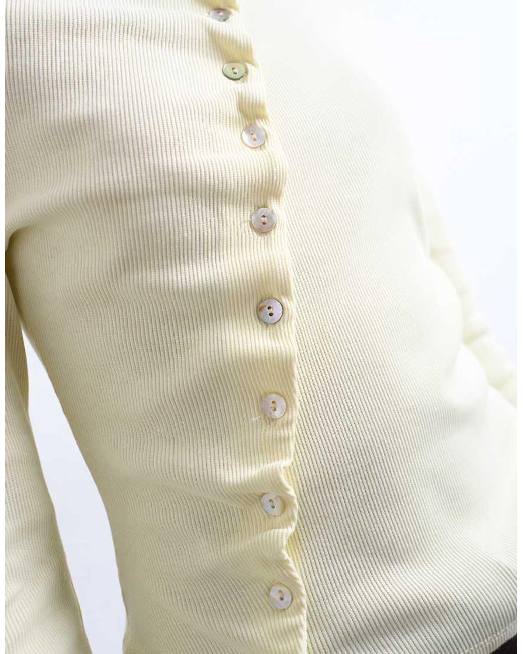 TOPSHOP White High Neck Ruffle Button Long Sleeve Top