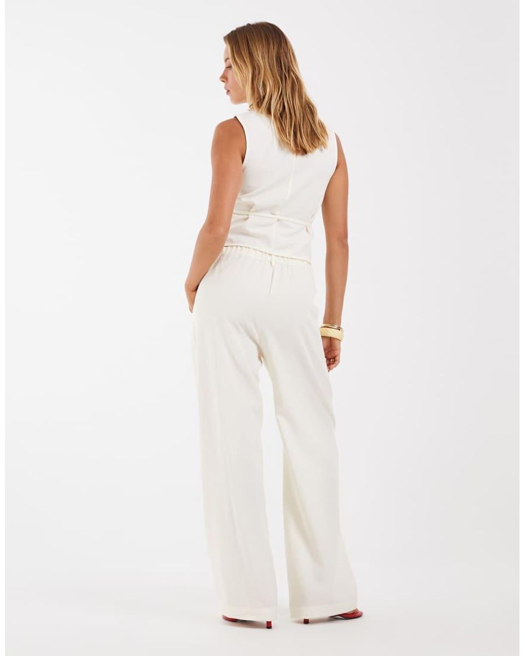 Object White Tie Waist Tailored Pants