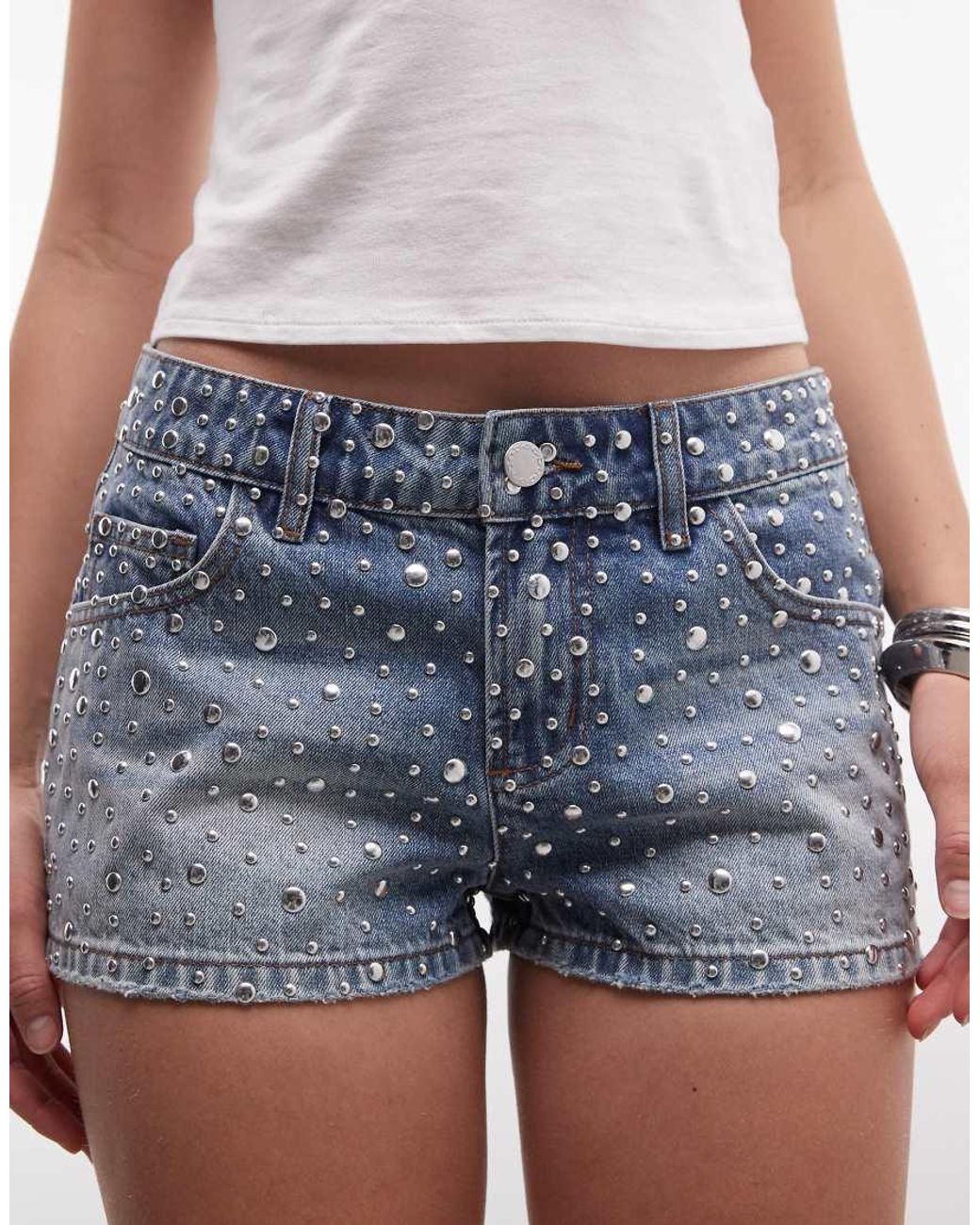 The Ragged Priest White Low Rise Studded Shorts