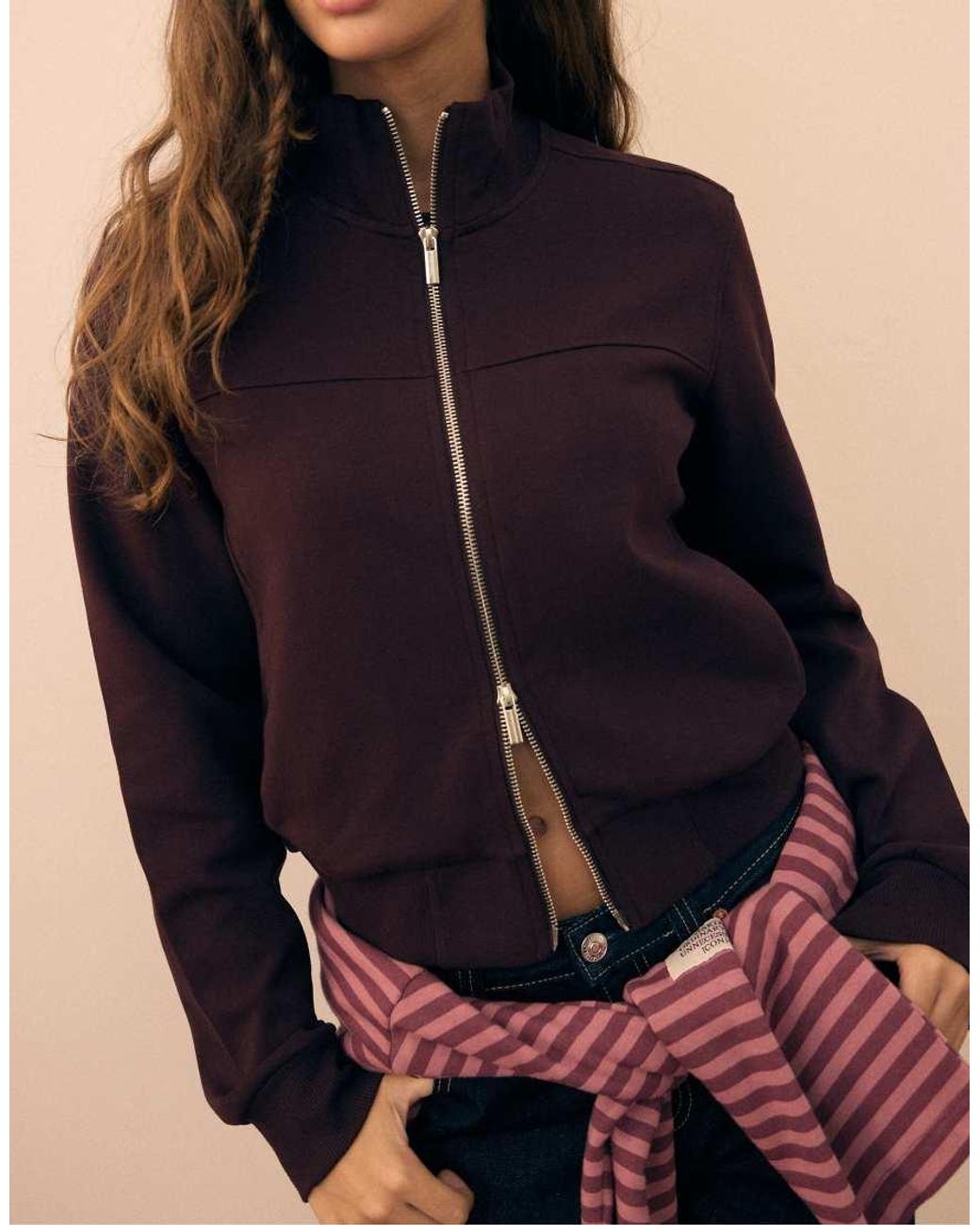 Stradivarius Purple B09 Cropped High-Neck Zip-Up Sweatshirt