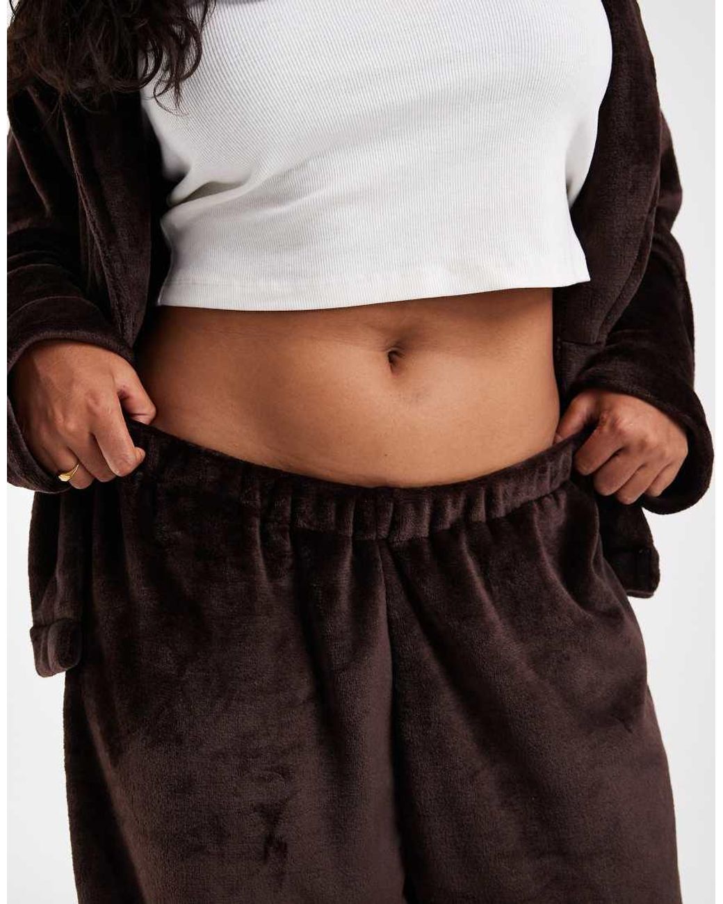 Loungeable Black Curve Cozy Wrap Tie Robe Top And Trouser Set
