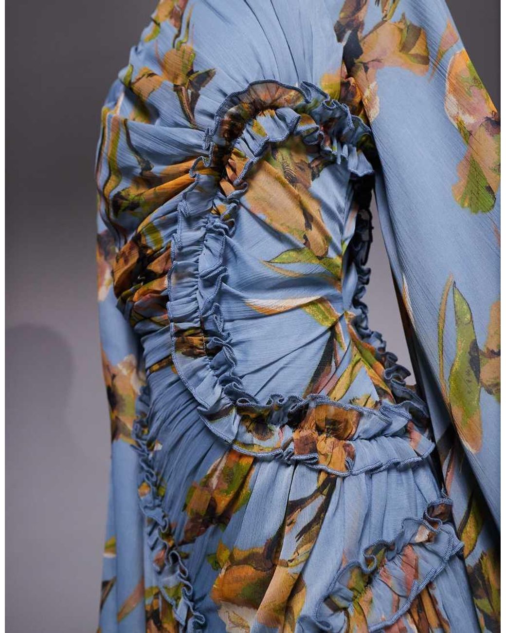 ASOS Blue Asos Design Tall Crinkle Chiffon Gathered Maxi Dress With Micro Ruffles
