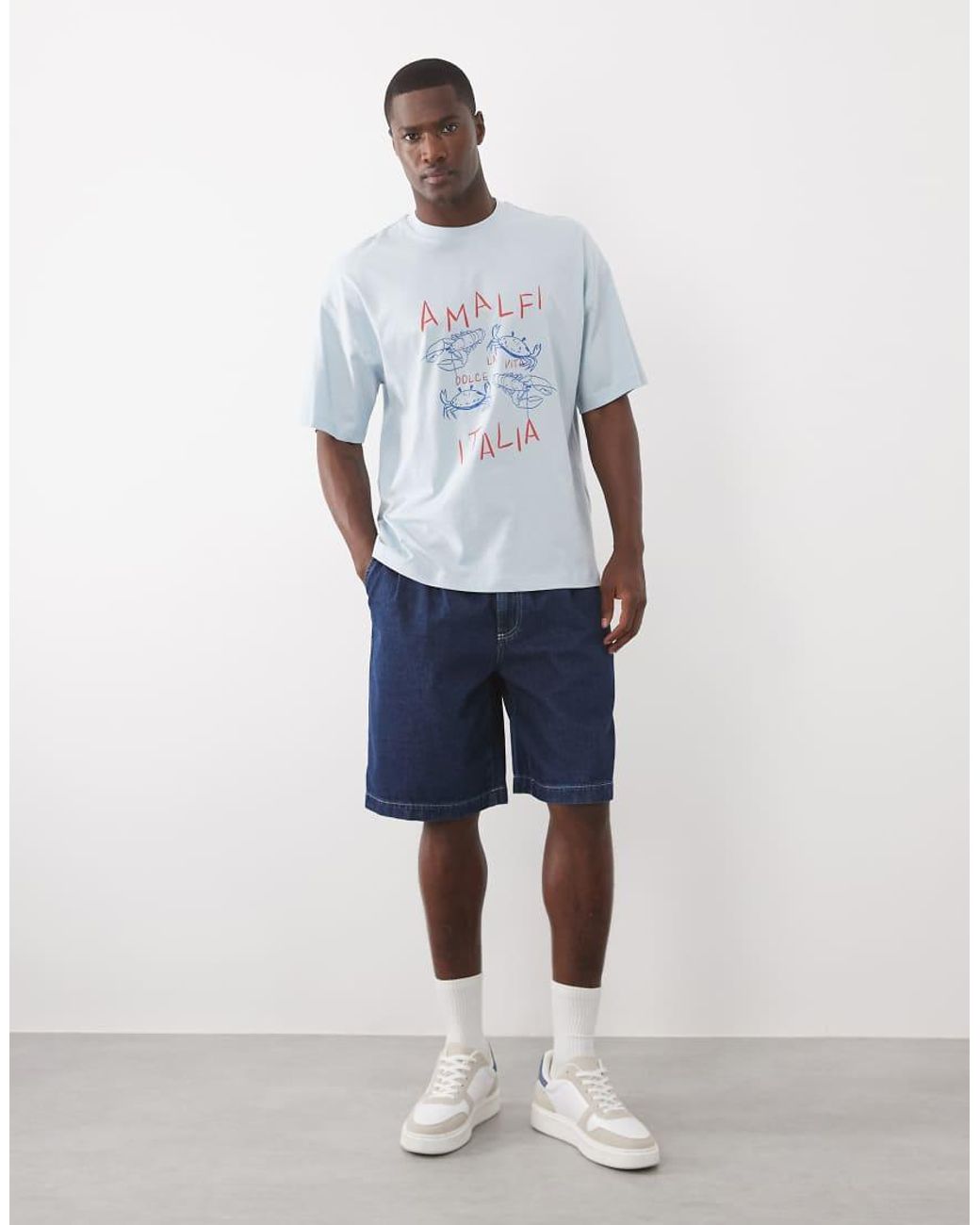 SELECTED White Oversized T-shirt With Amalfi Print for men