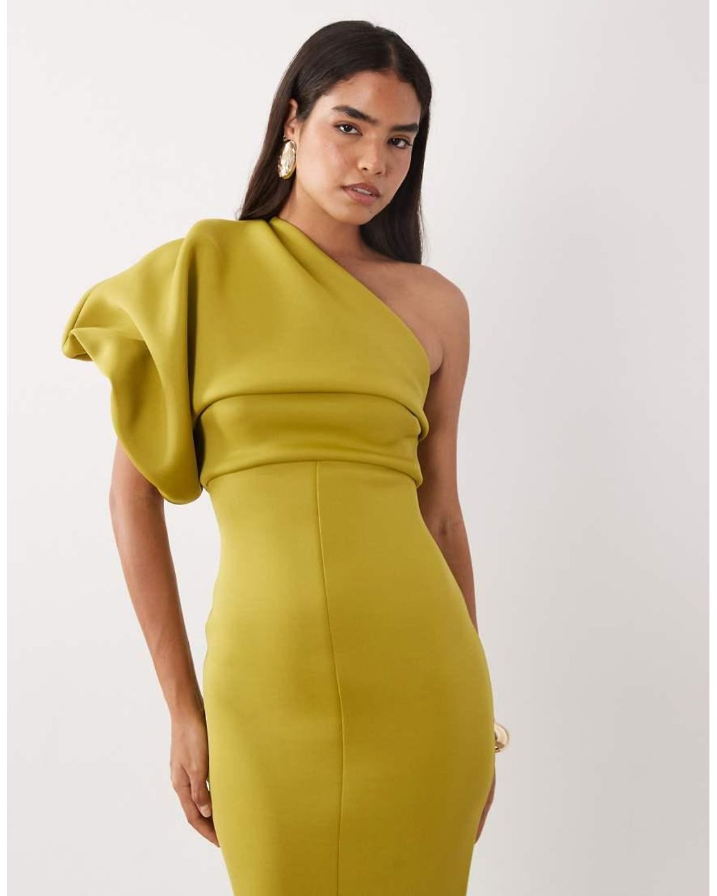 ASOS Yellow Scrunch One Shoulder Maxi Dress