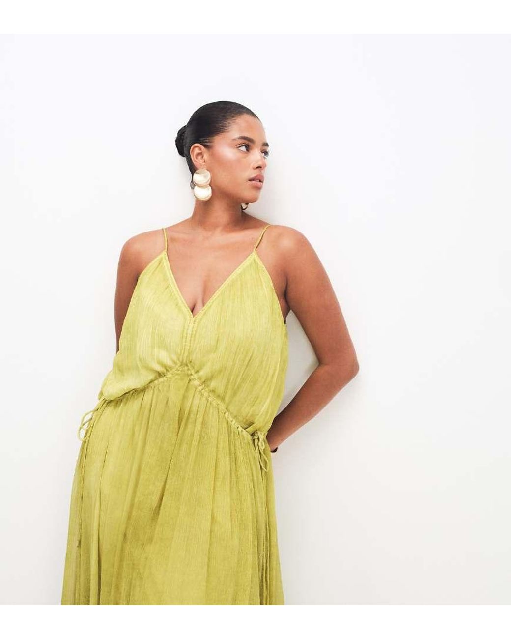 ASOS Yellow Asos Design Curve Smock Cami Maxi Dress With Tie Side Detail