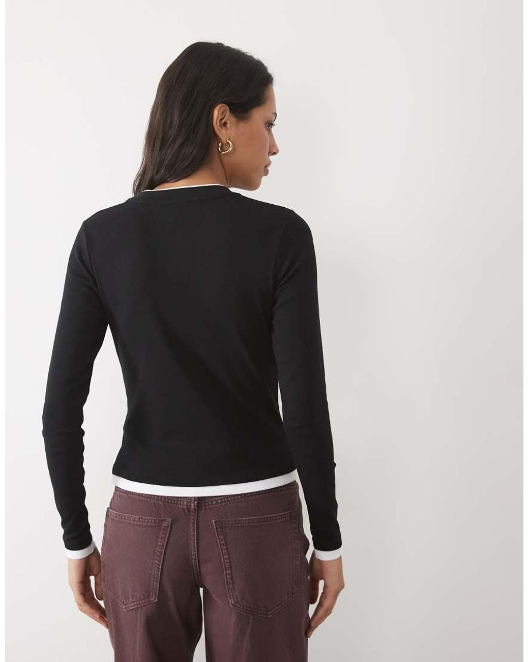 New Look Black Double Layer Trim Long Sleeve Baby Tee