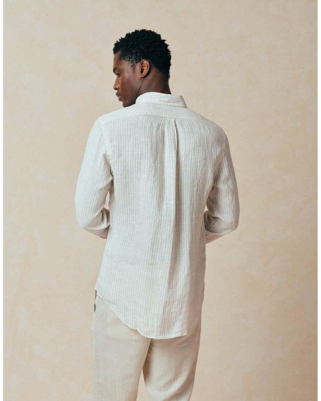 Polo Ralph Lauren White Icon Logo Striped Linen Long Sleeve Shirt for men