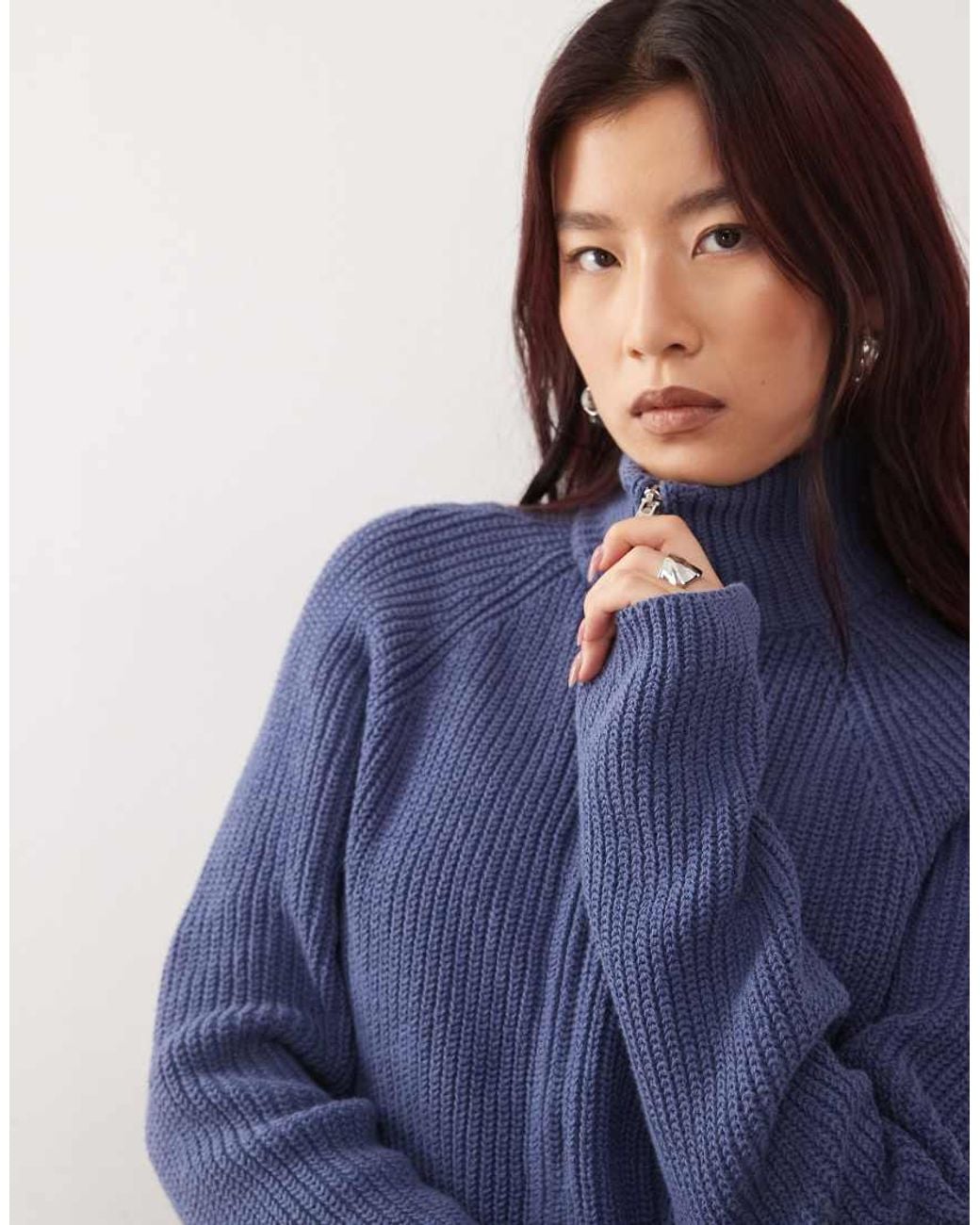 Monki Blue Ribbed Knitted Two Way Zip Cardigan