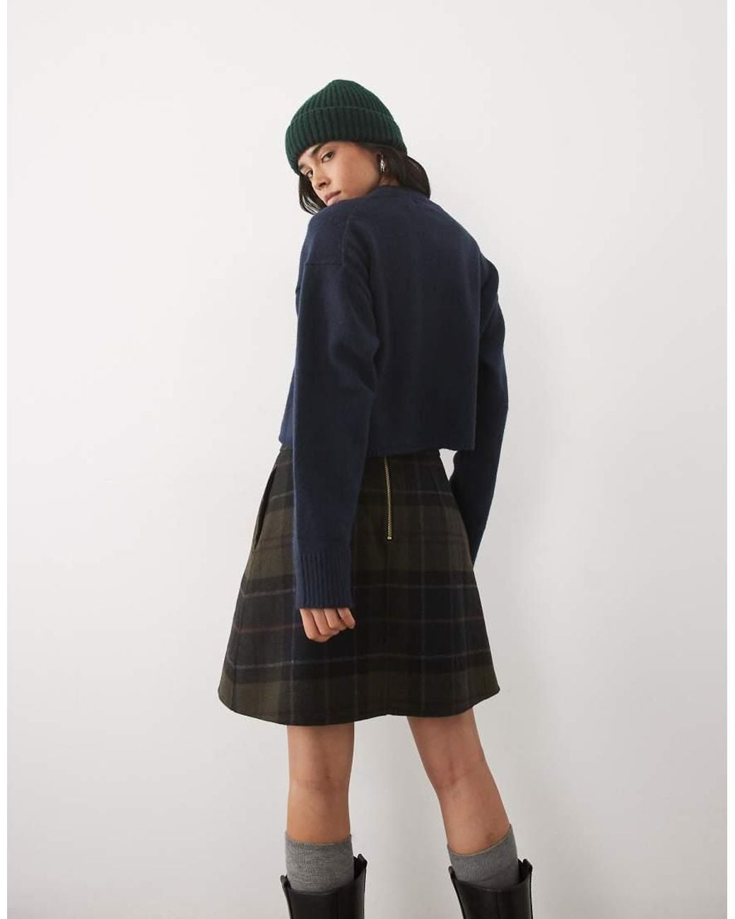 Barbour Black Marlow Pleated Tartan Check Wool-look Mini Skirt