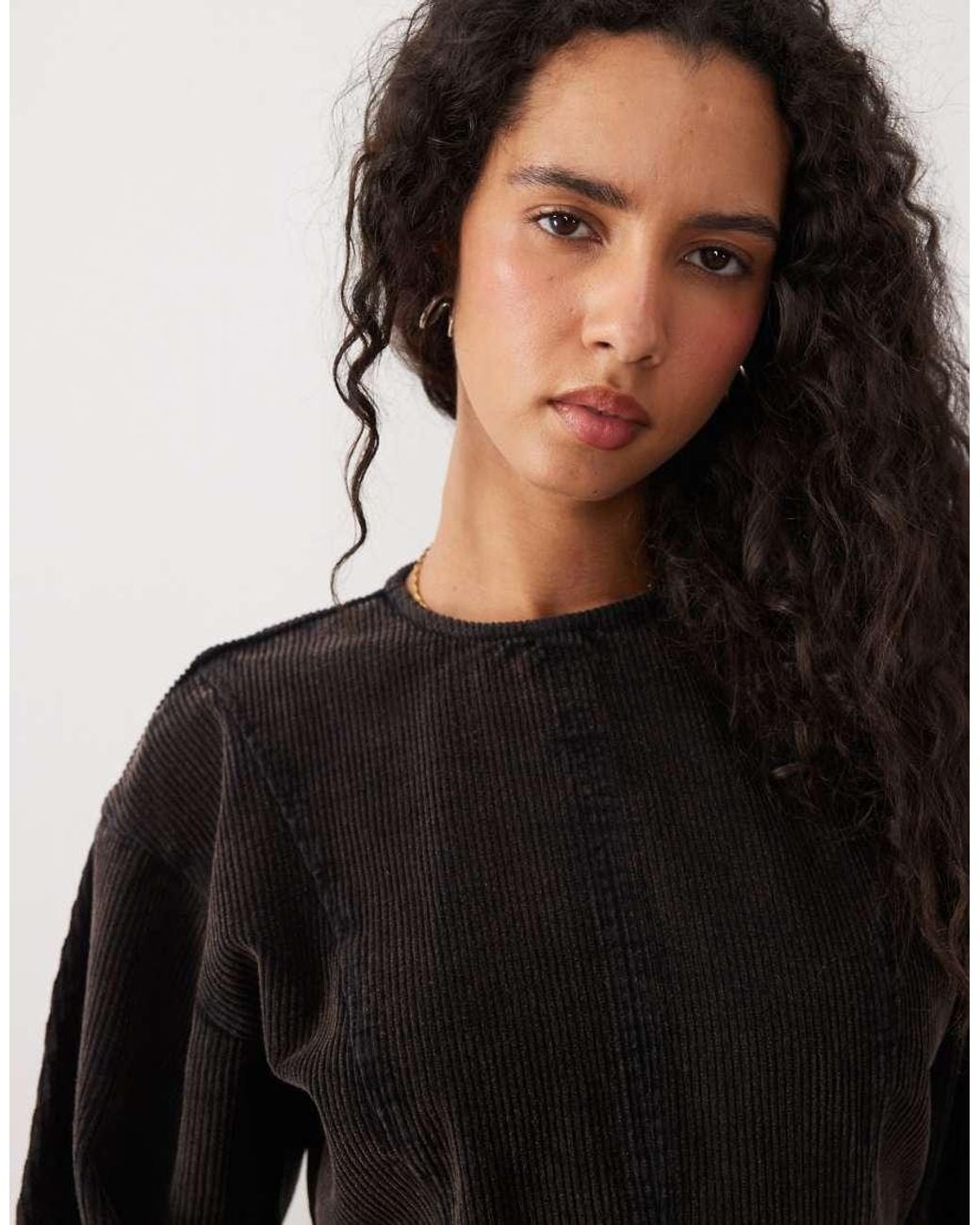 ASOS Black Barrel Sleeve Cord Seamed Mini Dress