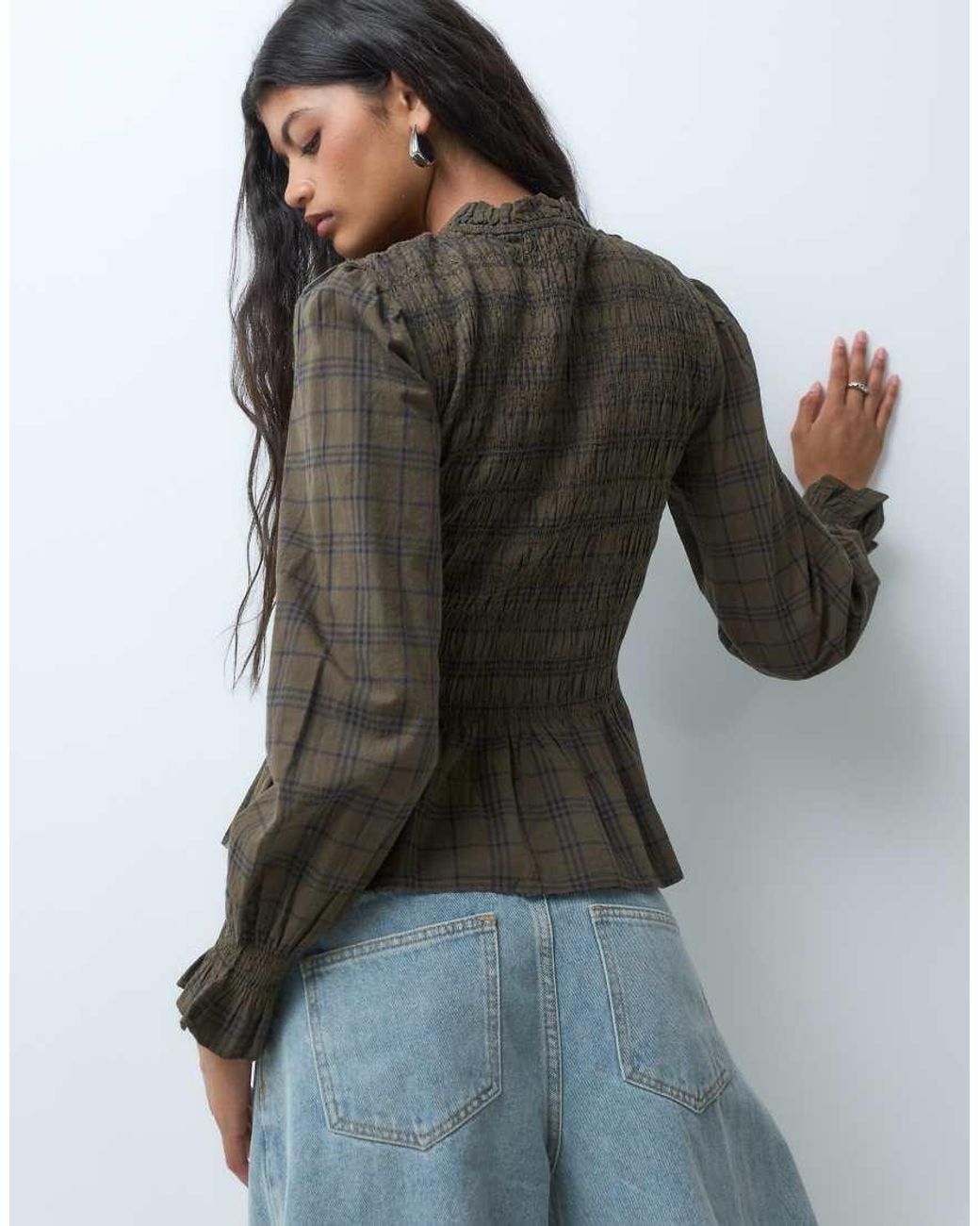 Mango Gray Teen Shirred Long Sleeve Top