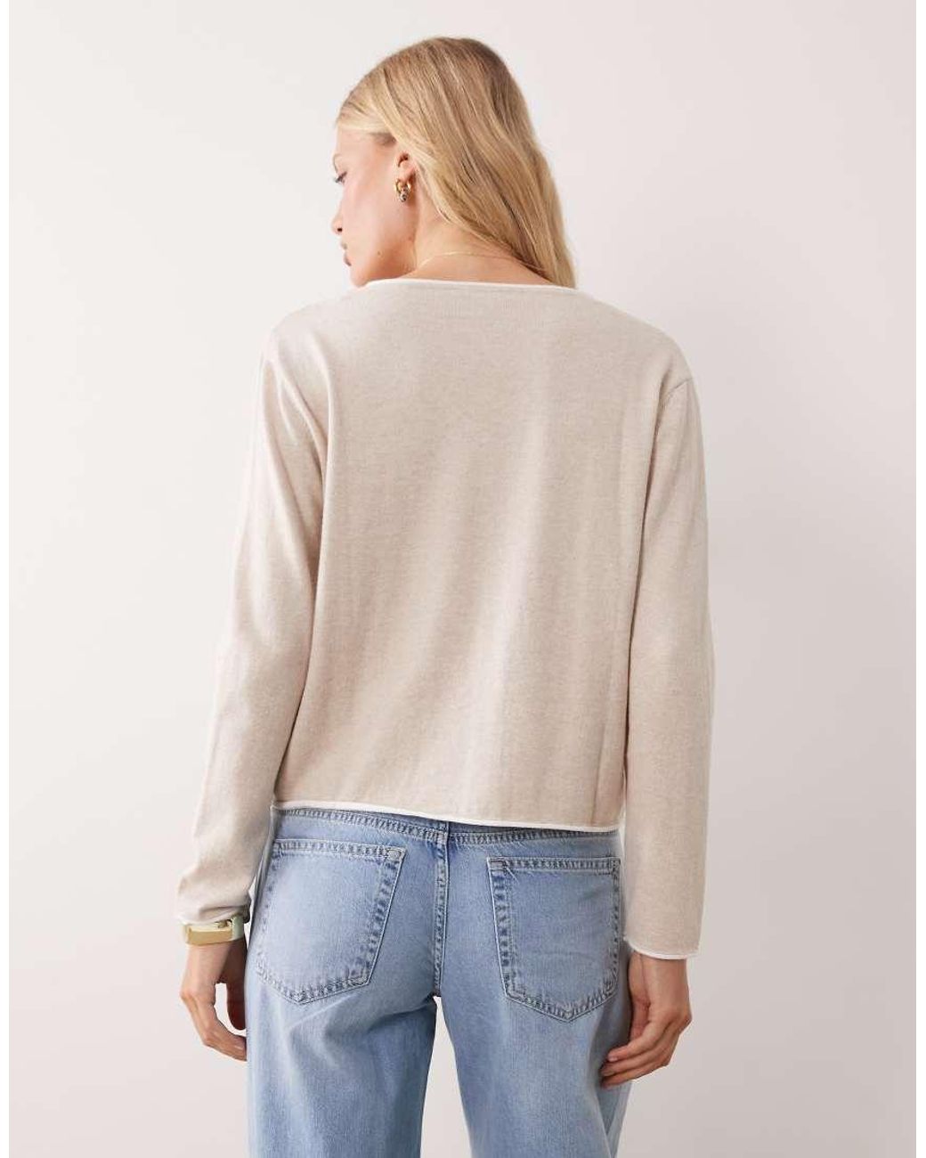 Mango Blue Teen V Neck Jumper With Contrast Trim