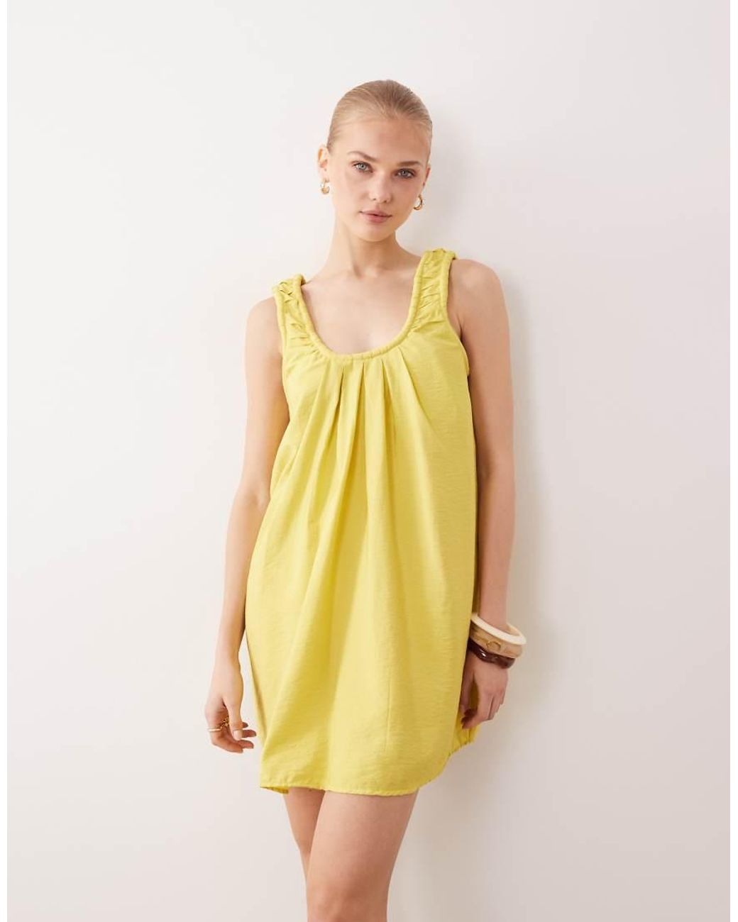 ASOS Yellow Scoop Ruched Neck Mini Sundress
