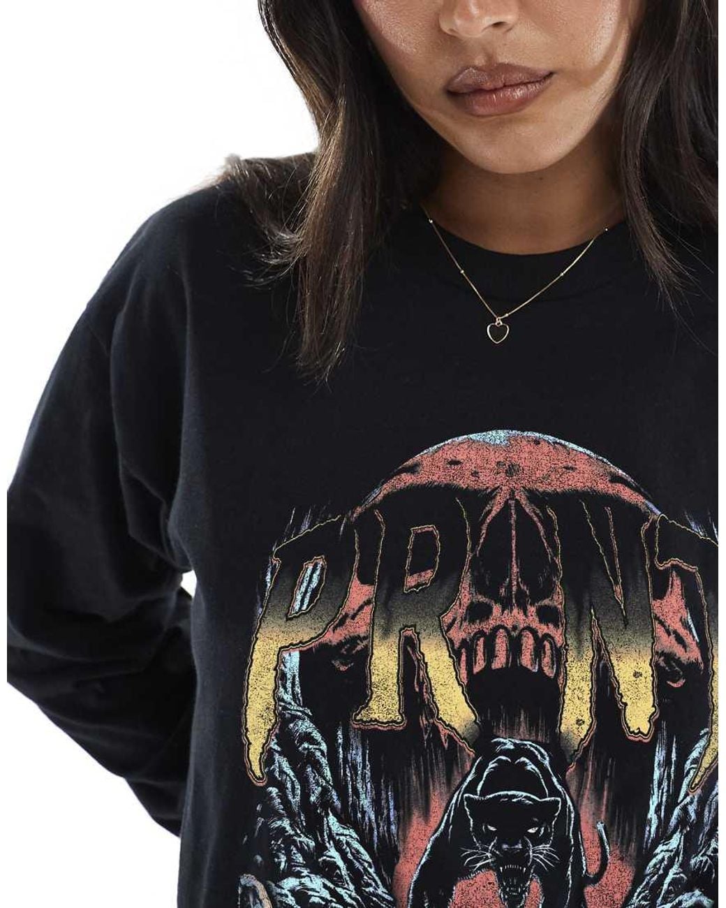 PRNT Black Skull Cave Relaxed T-Shirt