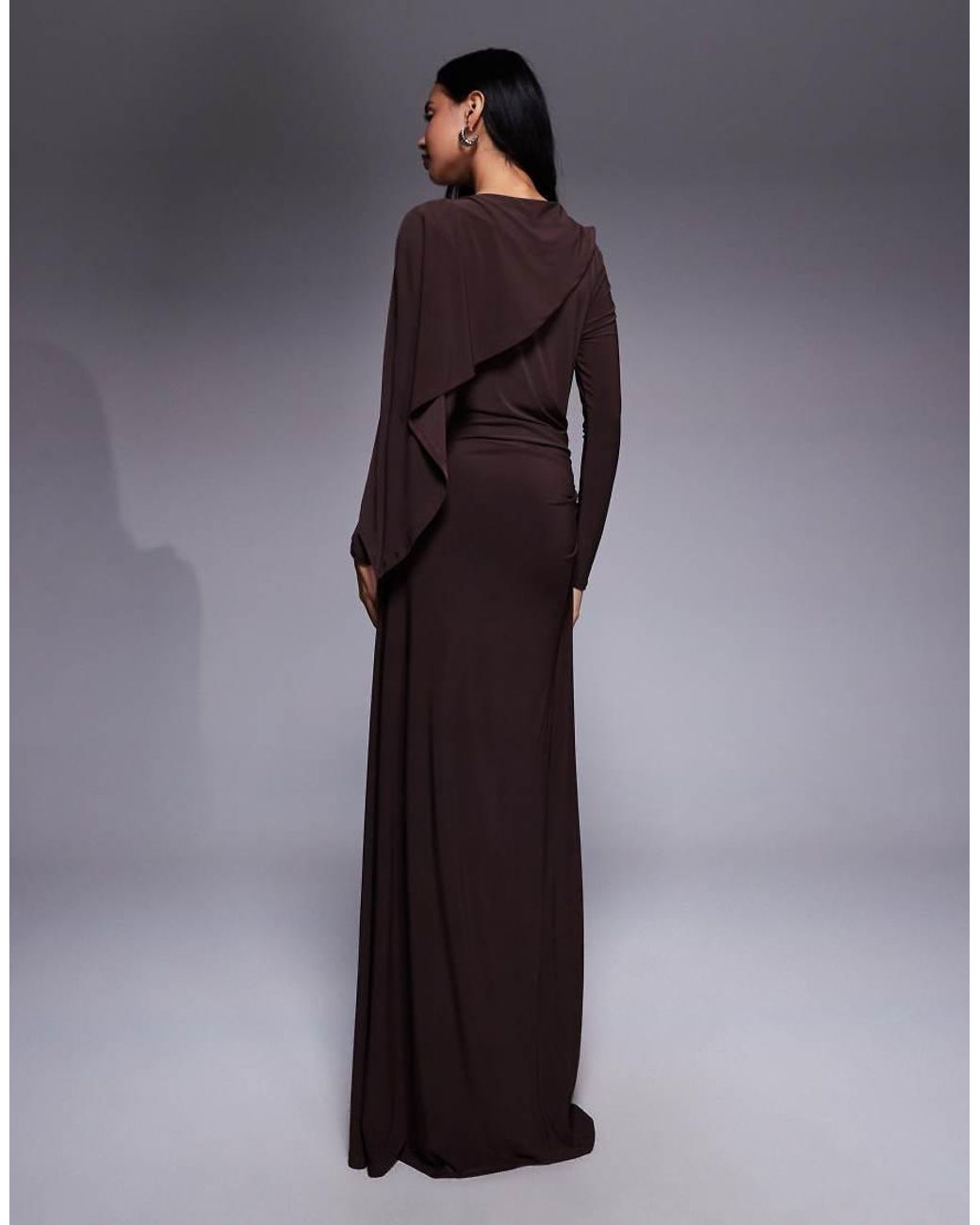 DASKA Blue Slinky Cape Detail Maxi Dress