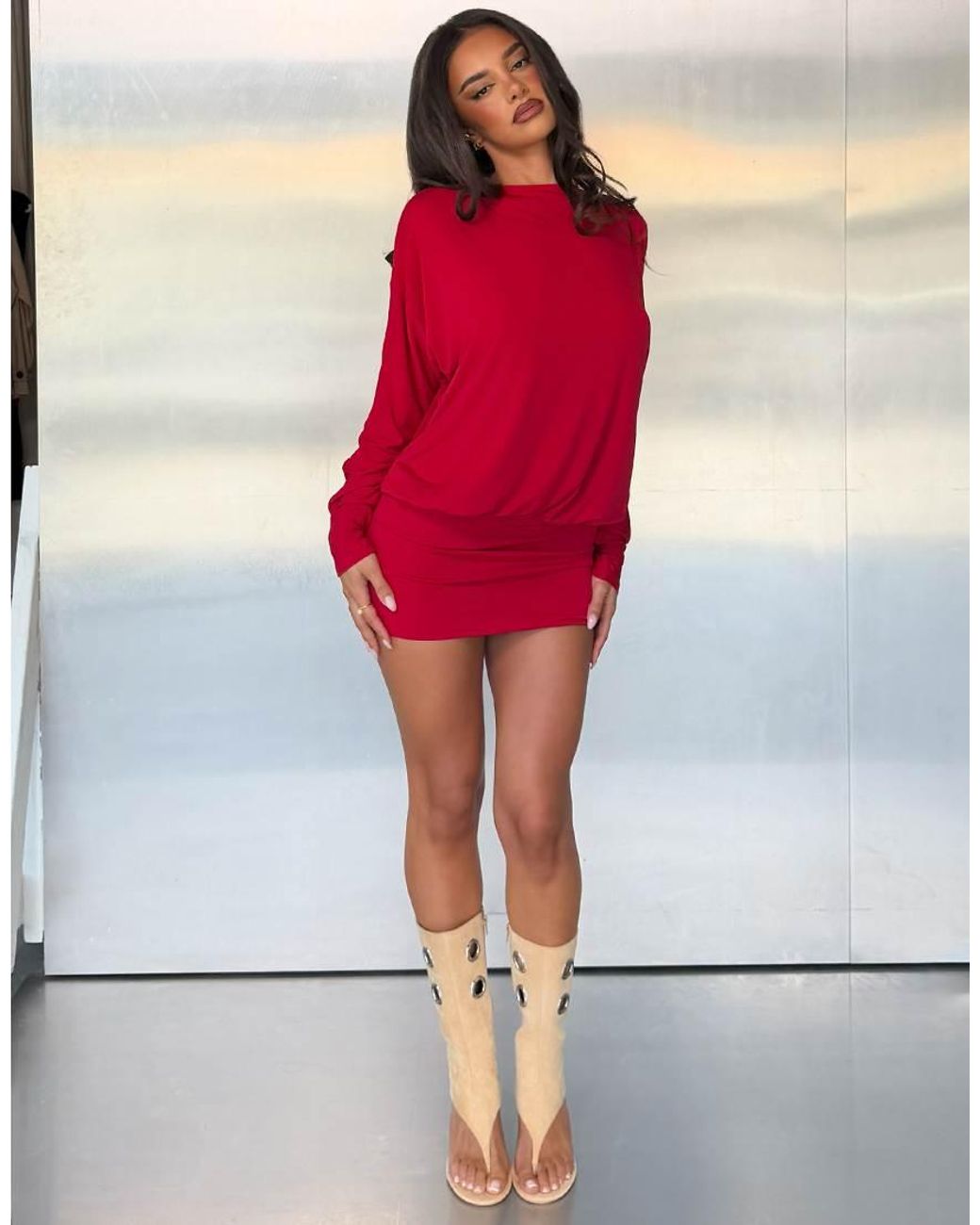 Tiger Mist Red X Jessica Bader Blouson Open Cowl Back Mini Dress
