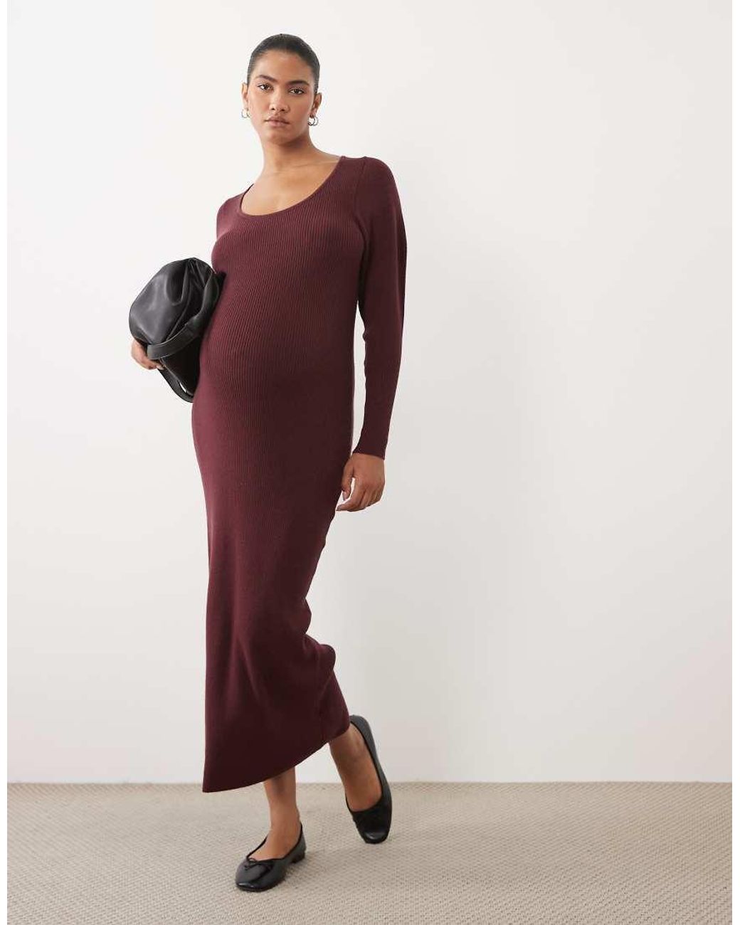 ASOS Red Asos Design Maternity Knitted Structu Scoop Neck Maxi Dress