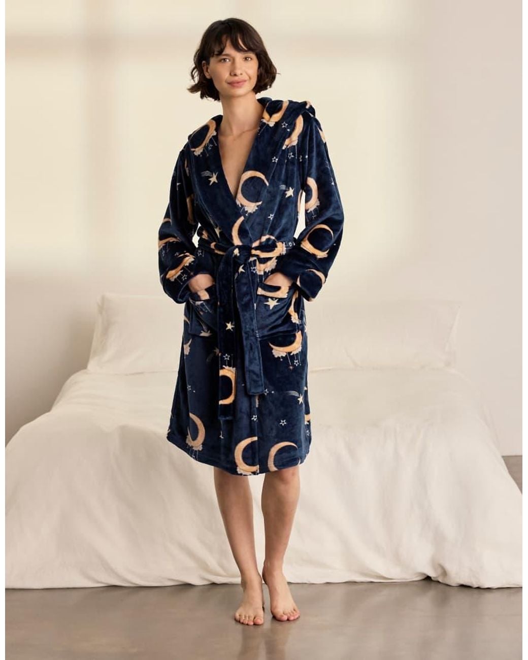 Chelsea Peers Blue Fleece Lunar Print Dressing Gown