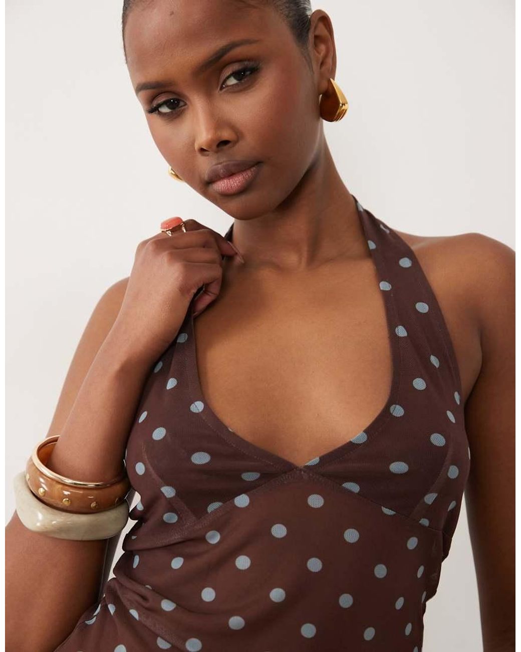 ASOS Brown Sheer Mesh Halterneck Top