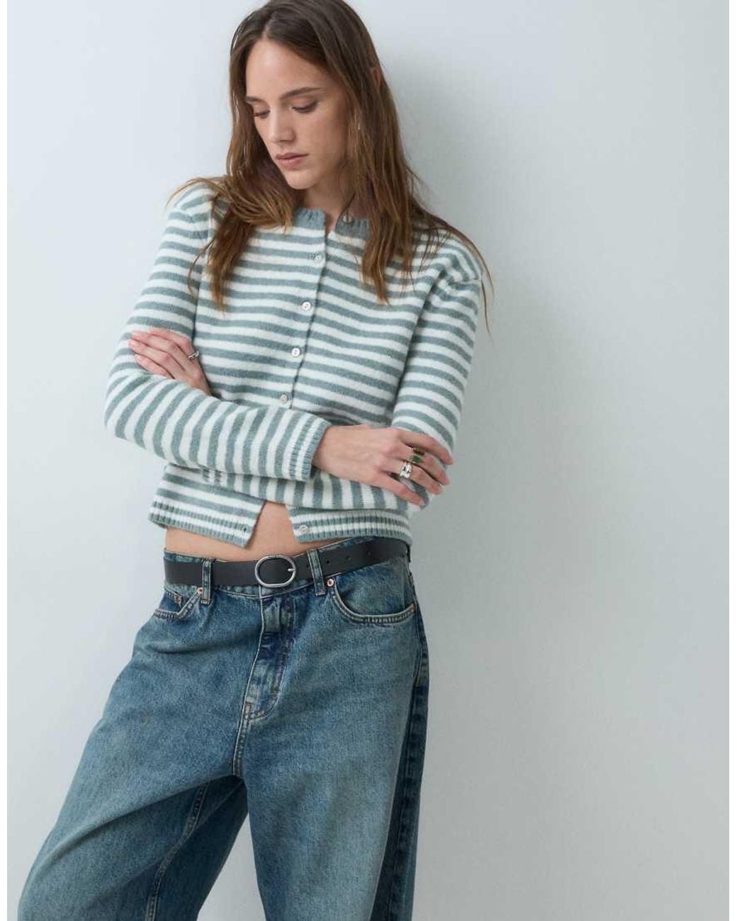 Monki Blue Compact Knitted Cardigan