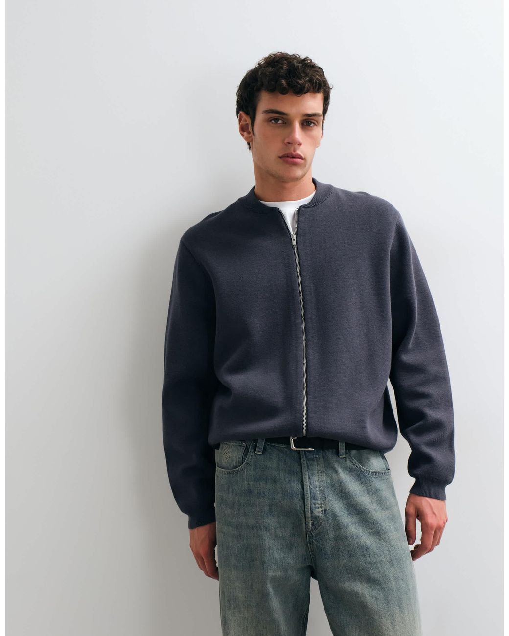 ASOS Blue Oversized Compact Knitted Bomber for men