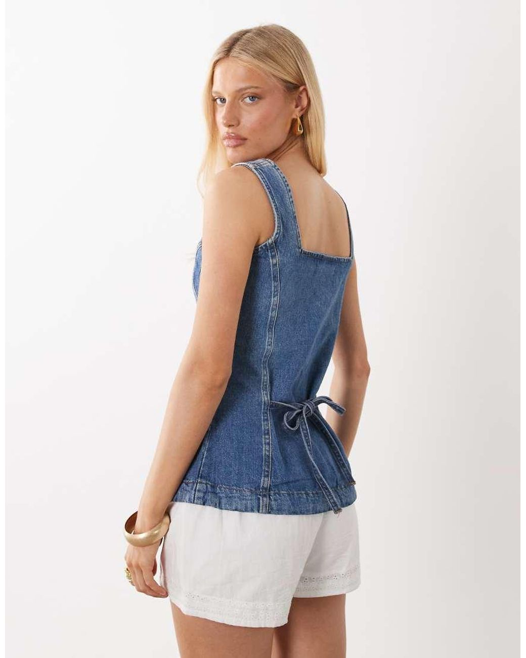 Nobody's Child Blue Ezra Cotton Denin Square Neck Waistcoat