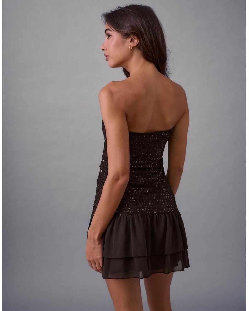Motel Brown Tinosa Sequin Corset Ruffle Dress