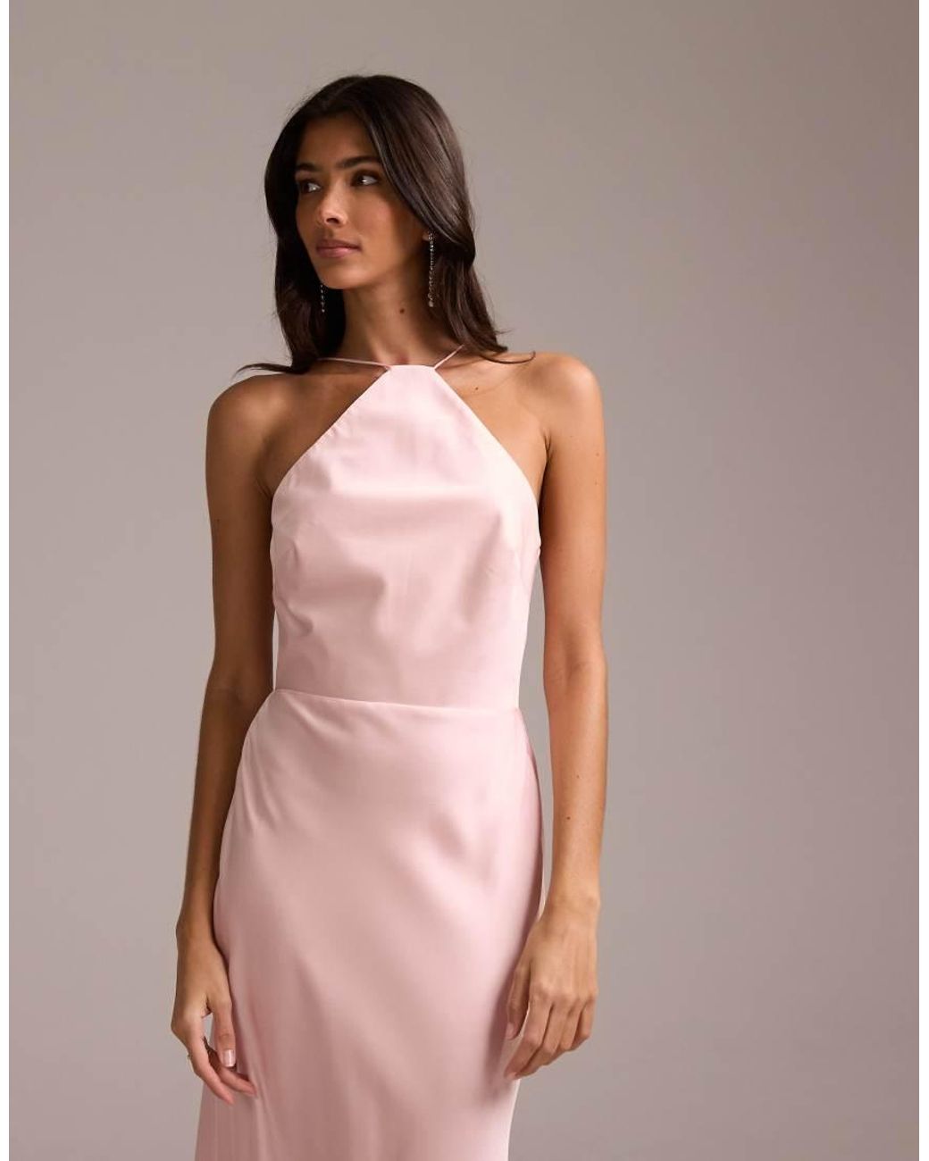 ASOS Pink Bridesmaids Halter Neck Satin Maxi Dress With Scarf Detail