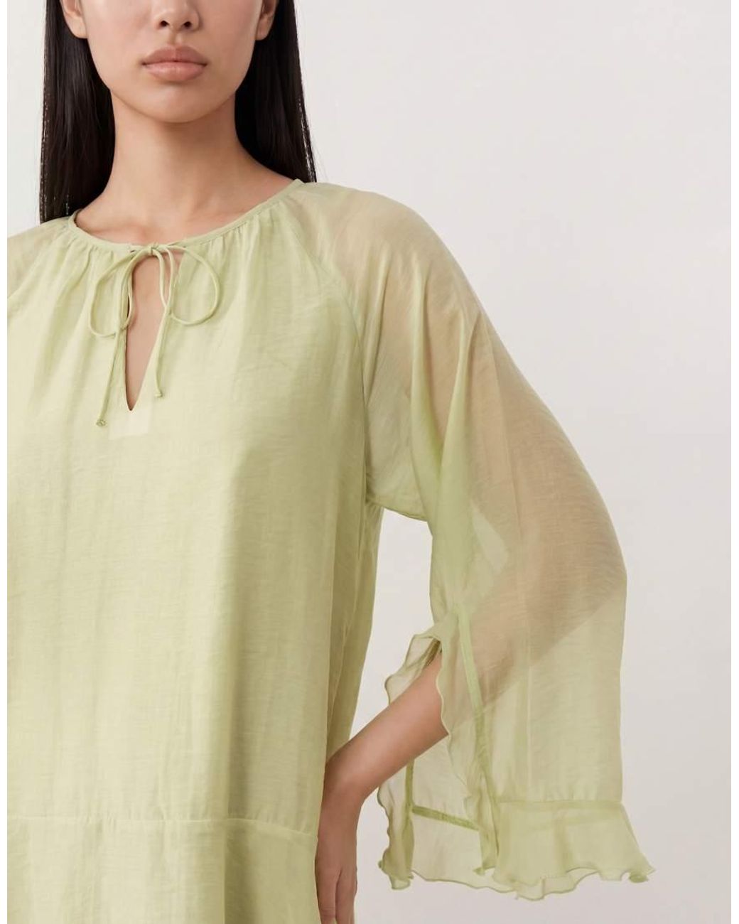 Y.A.S Natural Tie Front Long Sleeve Boho Mini Dress
