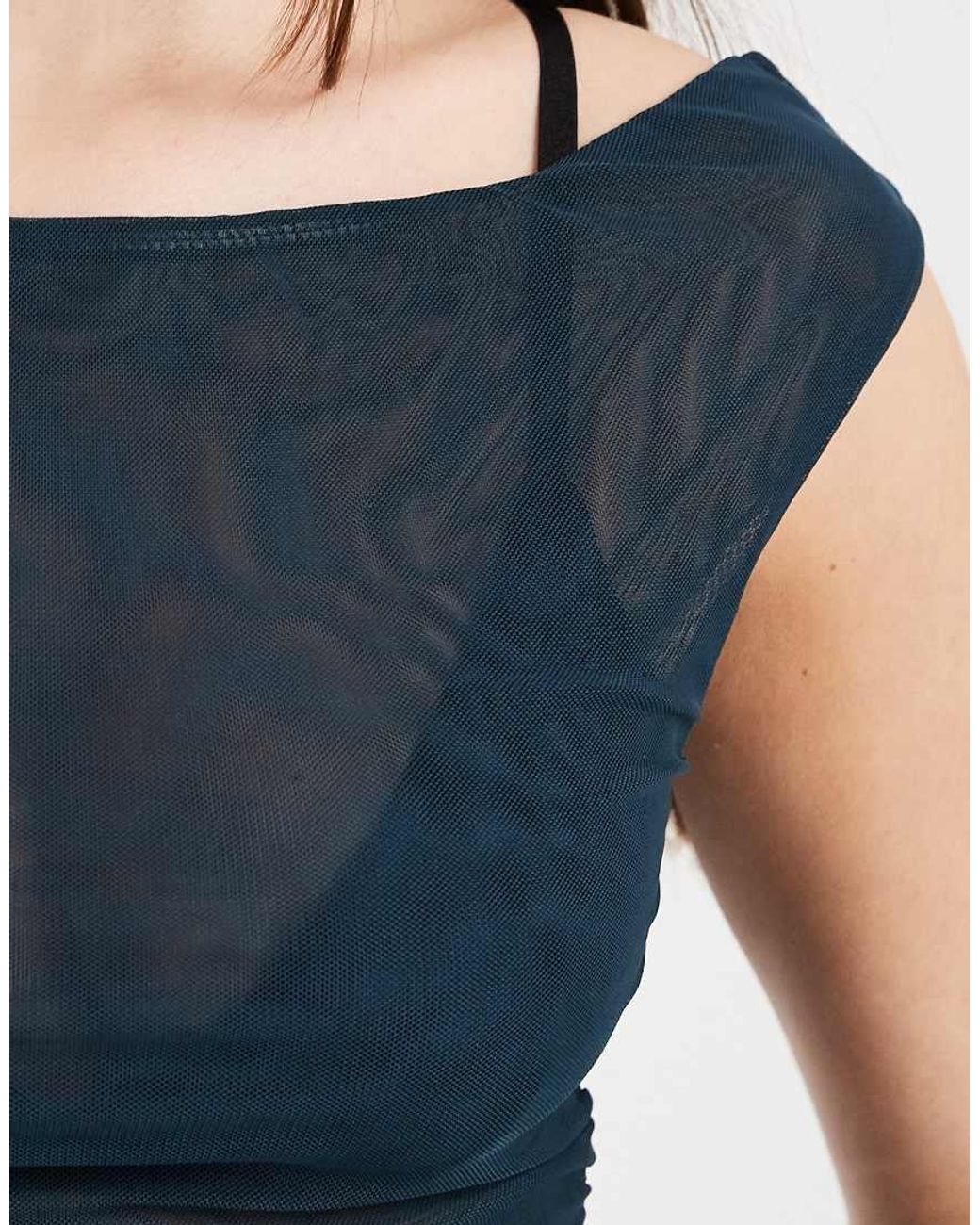Cotton On Blue Gathered Mesh Off Shoulder Top