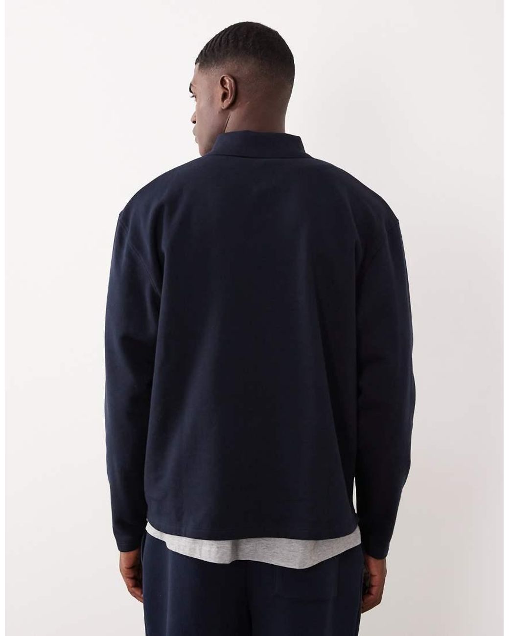 ASOS Blue Relaxed Button Up Polo Sweatshirt With Ribbed Collar for men