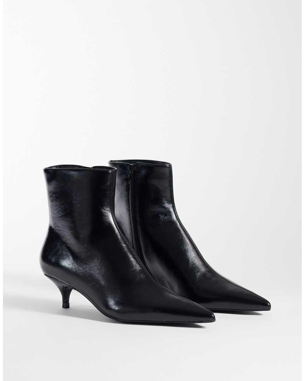 Mango Black Faux Leather Kitten Heeled Ankle Boot