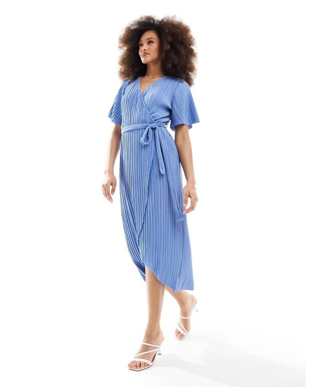 Y.A.S Blue Plisse Wrap Midi Dress