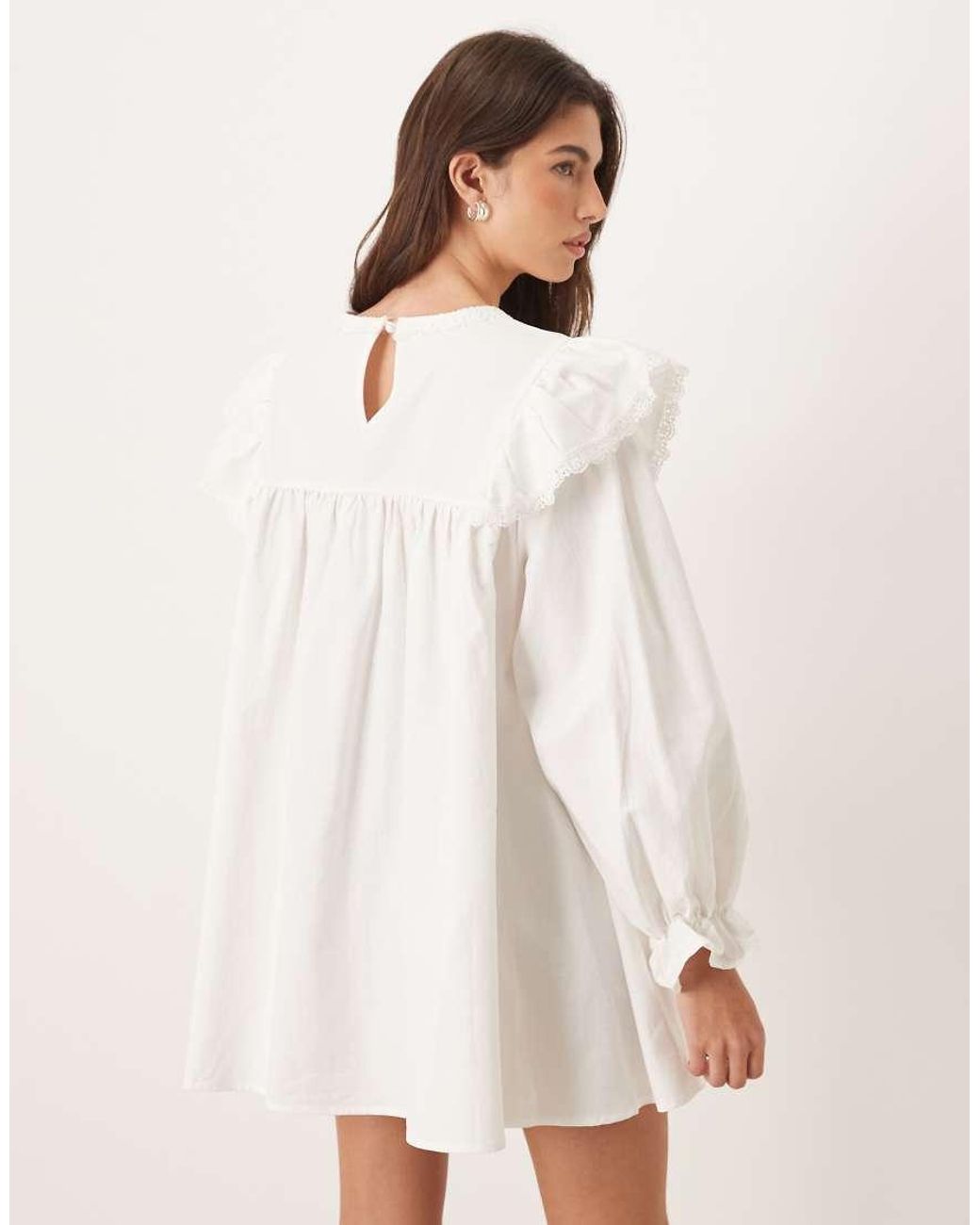 Sister Jane White Sol Seeker Cotton Rich Ruffle Shoulder Mini Dress