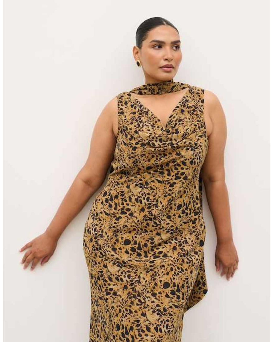 Pretty Lavish Curve Brown Chiffon Cowl Neck Tie Detail Maxi Dress