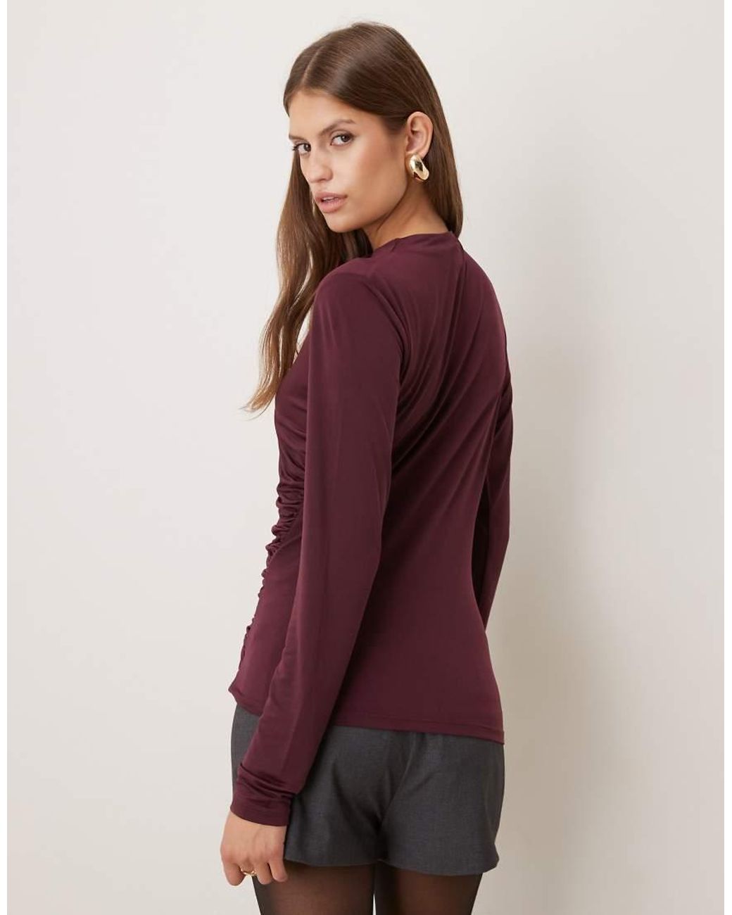 Vila Purple Long Sleeve High Neck Ruched Top