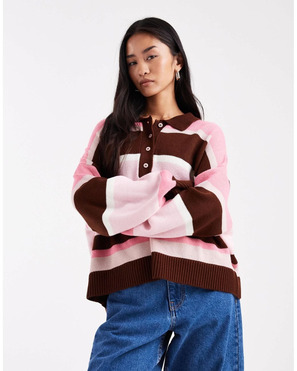 ASOS Knitted Polo Top in Red | Lyst