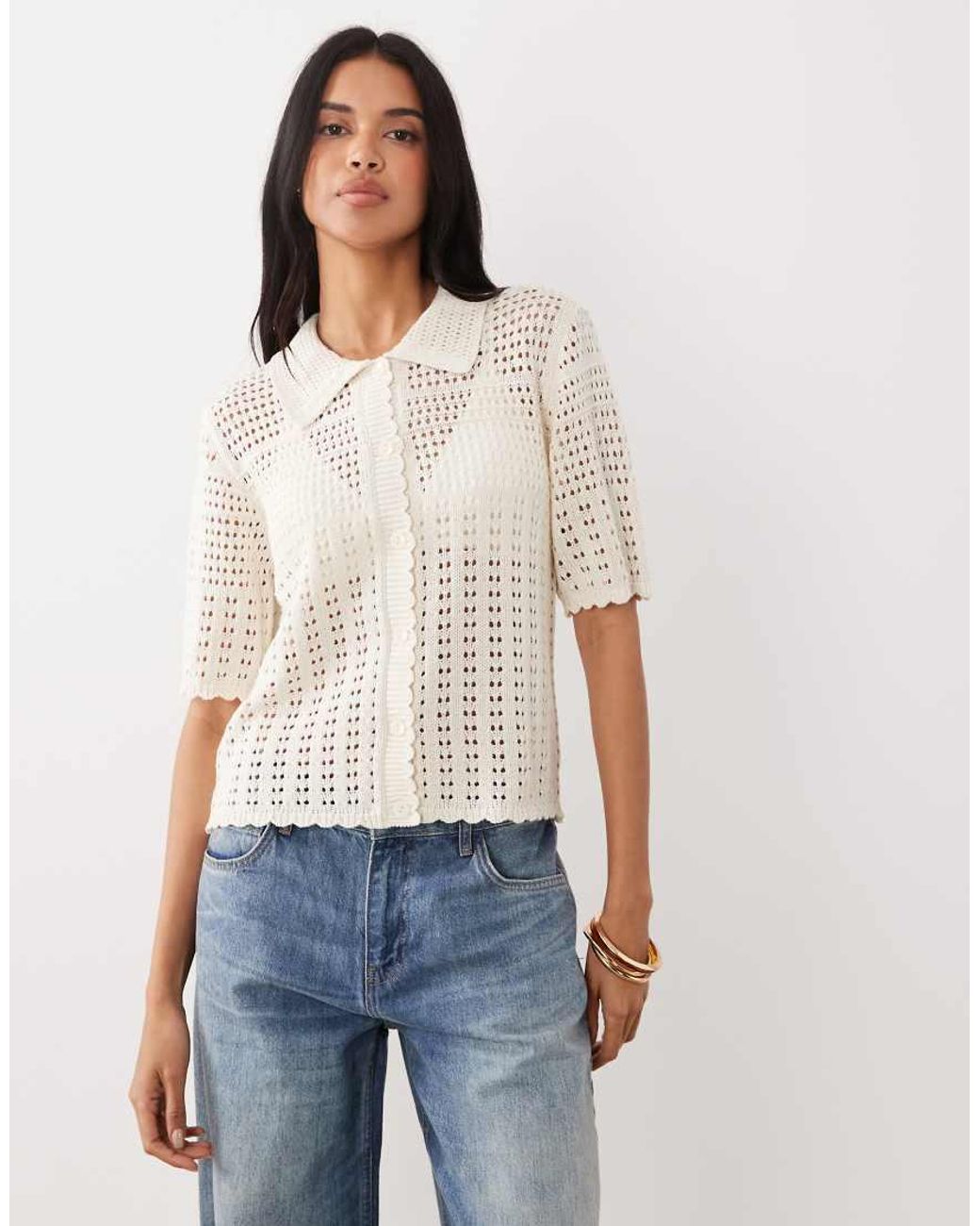 Jdy White Short Sleeve Crochet Cardigan