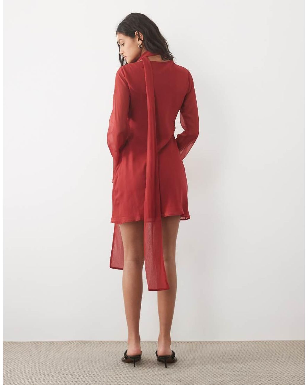 ASOS Red Chiffon Bias Cut Mini Dress With Matching Scarf