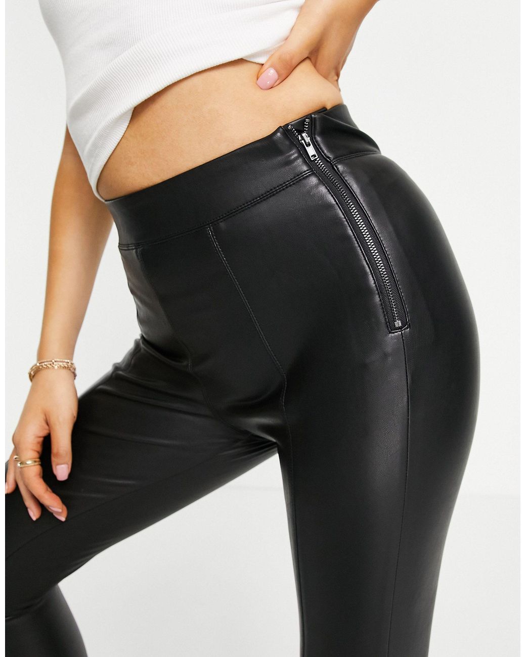 TOPSHOP Denim Petite Faux Leather Pants 