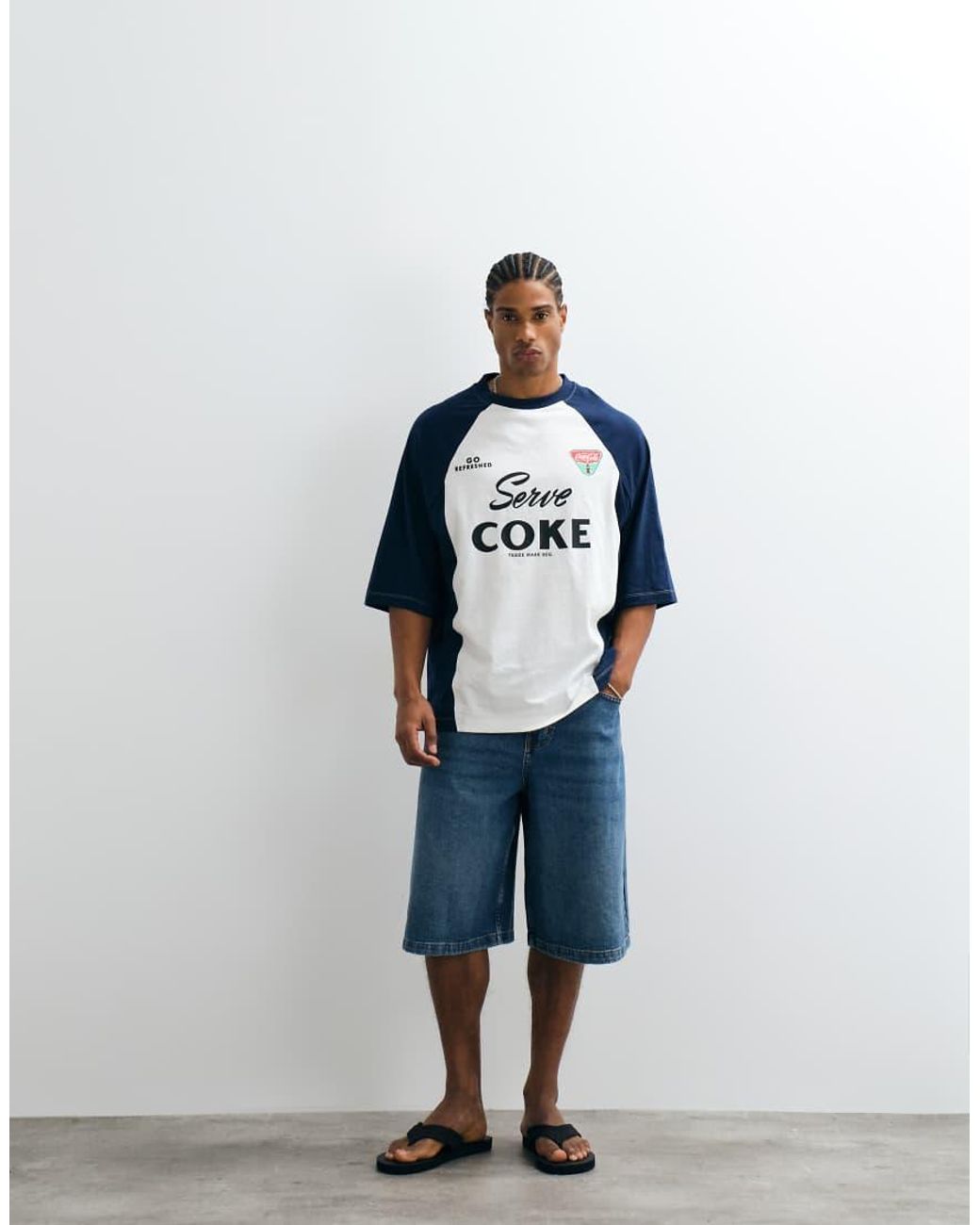 ASOS Blue Oversized Cut & Sew T-shirt With Cola Print for men