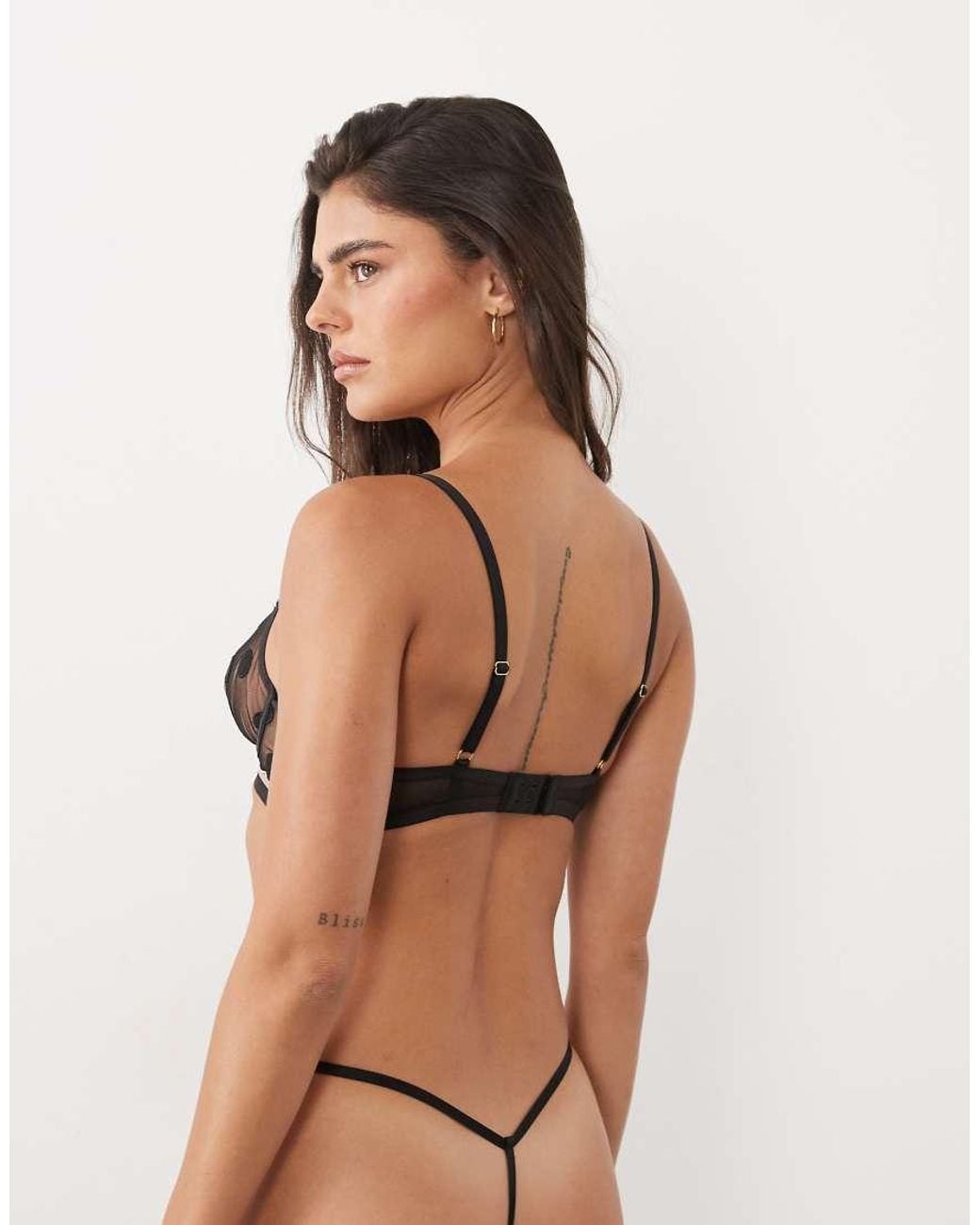 Ann Summers Black Sweetest Spot Embroidery Non Padded Plunge Bra With Scalloped Edge Detail